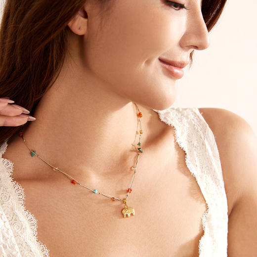 Manreya玛芮雅金象幻彩项链美拉德小象吊坠锁骨链女精致手工编织|50+5cm 商品图4