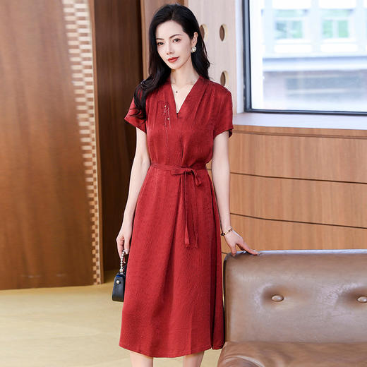 丁摩 夏装冠乐绉香云纱真丝连衣裙女装气质短袖裙子5ZF-221930 商品图2