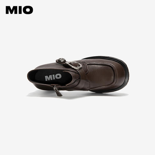 MIO米奥时装靴粗跟圆头饰扣马丁靴复古增高短筒靴子M255642323 商品图3