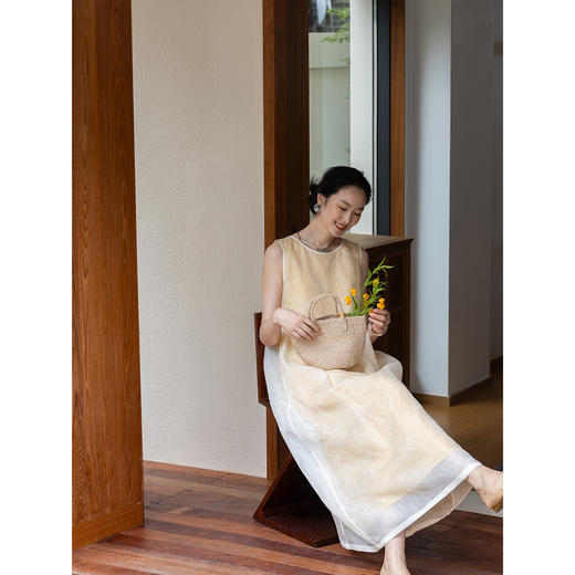 牧衣游原创 11姆米欧根纱真丝连衣裙蓬松气质无袖长裙 月影流纱 商品图3