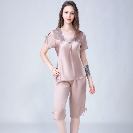 丁摩桑蚕丝家居服套女夏真丝睡衣两件套短袖AL2007A 商品图1
