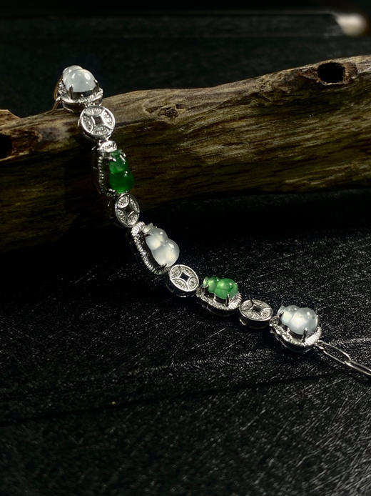 【FC0086】18K金镶嵌翡翠阳绿+白冰葫芦手链 玉质细腻 莹光起胶 款式精美 商品图2