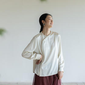 牧衣游 22姆米净色真丝衬衫新款轻薄垂感文艺极简新中式上衣 忆尔