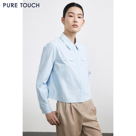PURE TOUCH通勤必备女士短款长袖衬衫简约百搭显瘦 商品图0