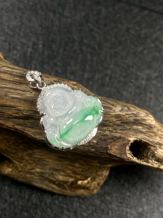 【FC0081】18K金镶嵌翡翠飘绿佛公吊坠 玉质细腻 飘花灵动 款式精美 商品图2