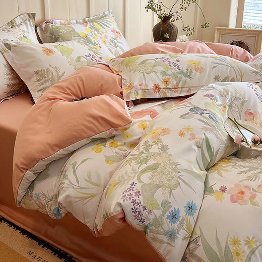 加倍生活 全棉60S贡缎长绒棉印花四件套 床单款/床笠款 11色可选  礼盒装适合送礼物 商品图1