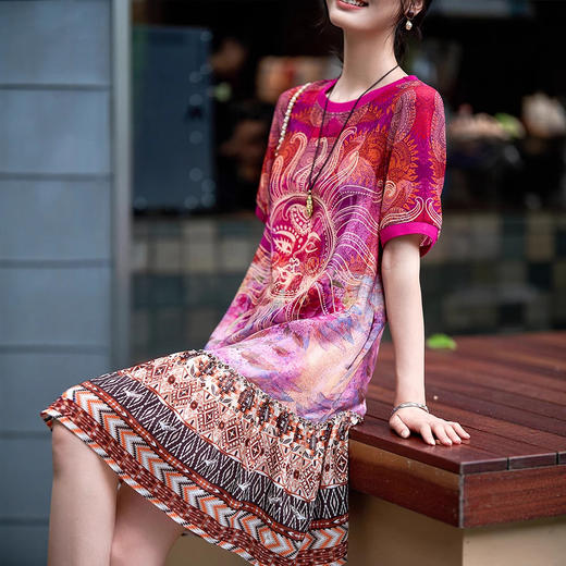 丁摩 定位印花真丝连衣裙80087 商品图0