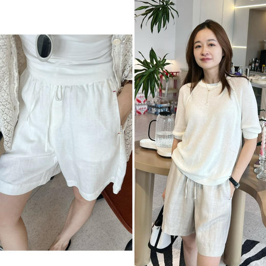 2507501    亚麻系带 中裤（4分裤） 商品图0