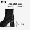 MIO米奥时装靴圆头高跟短筒靴粗跟黑色增高真皮靴子M255603002 商品缩略图4