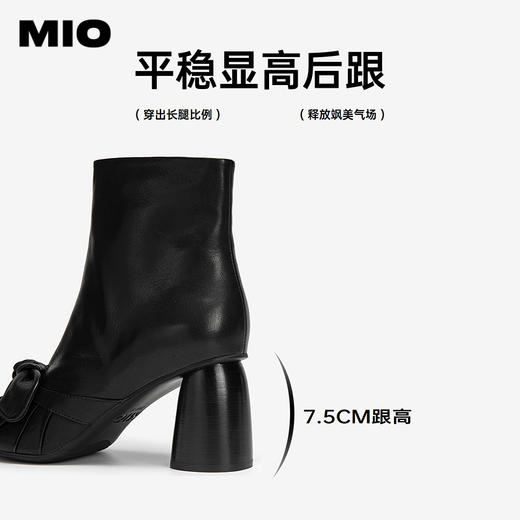 MIO米奥时装靴圆头高跟短筒靴粗跟黑色增高真皮靴子M255603002 商品图4