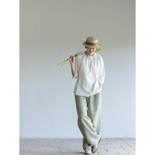 牧衣游原创 棉净色宽松套头衫白色原生质朴肌理感百搭上衣 柒玥 商品图2