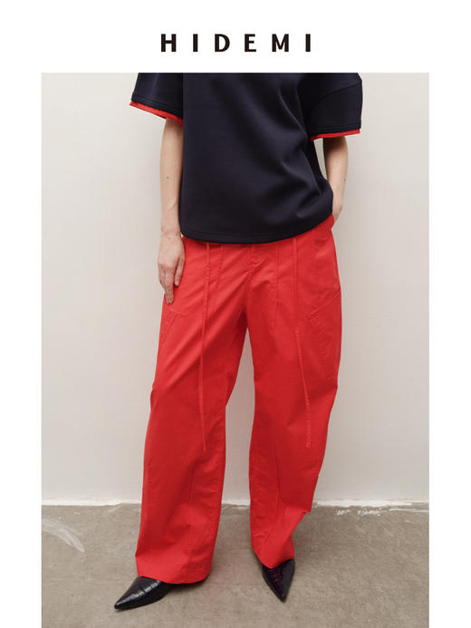 HIDEMI 极简抽绳设计感自然棉超舒适弯刀锥形长裤 商品图0