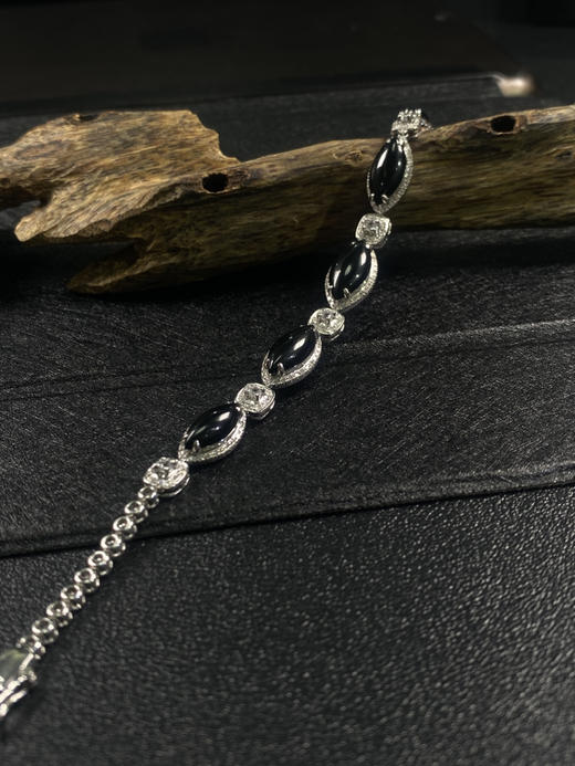 【FC0085】18K金镶嵌墨翠马眼手链 漆黑发亮 款式精美 商品图1