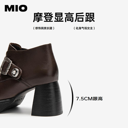 MIO米奥时装靴粗跟圆头饰扣马丁靴复古增高短筒靴子M255642323 商品图4