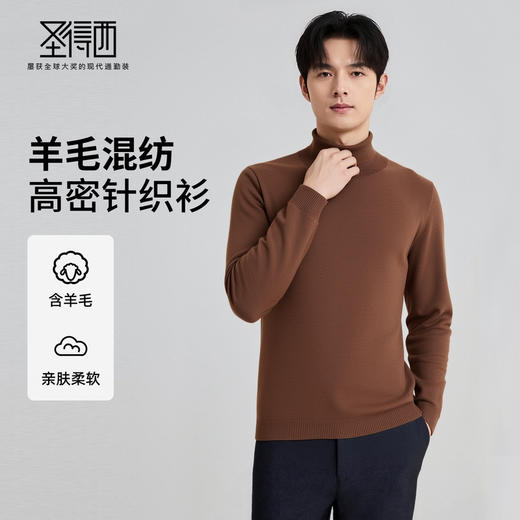 【含绵羊毛】圣得西男士羊毛混纺高密针织衫2025秋季保暖舒适新款毛衣 商品图0
