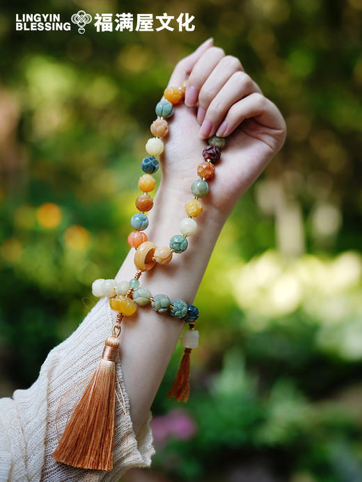 「灵隐祈福手持」风化菩提手串 财神莲花多宝念珠 汉服盘珠挂件 手持文创 商品图0