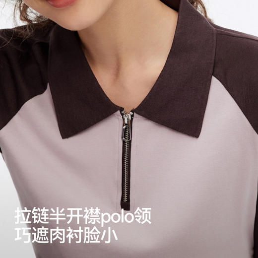 森马POLO衫女短款拼色插肩袖修身上衣小个子复古秋显瘦套头衫时尚 商品图2