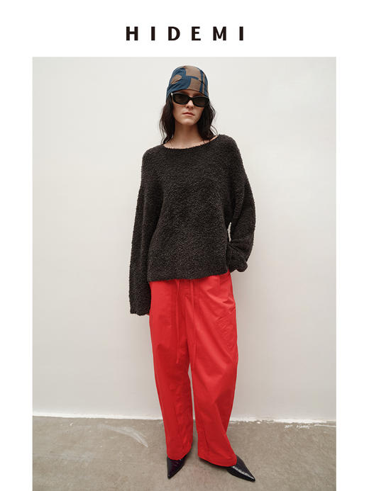 HIDEMI 极简抽绳设计感自然棉超舒适弯刀锥形长裤 商品图5