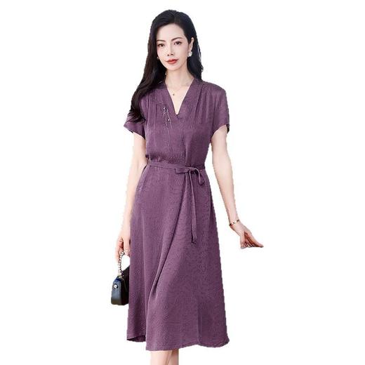 丁摩 夏装冠乐绉香云纱真丝连衣裙女装气质短袖裙子5ZF-221930 商品图4