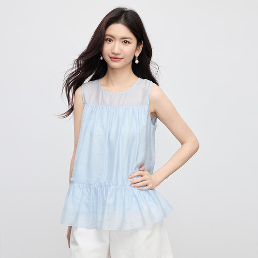 【07/30新品6.5折】熙世界淡人穿搭荷叶摆无袖衬衫女夏日新款设计感宽松圆领背心上衣 商品图4