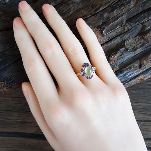 【天然正品】A货翡翠AU750黄金镶天然细腻冰种晴水蛋面翡翠戒指6.4*5.6MM（皆取最大值）15.5号（戒圈可改）女士现售价：3280！310325AH36 商品图6