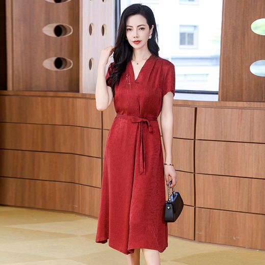 丁摩 夏装冠乐绉香云纱真丝连衣裙女装气质短袖裙子5ZF-221930 商品图6