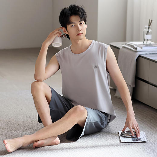 红览睡衣男士夏季莫代尔背心无袖短裤薄款大码运动休闲夏款家居服外穿AL344198 商品图9