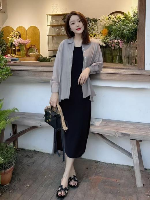 套装【MYBL】8635 74%天丝后开叉华夫细格背心裙两件套-喜出 商品图0