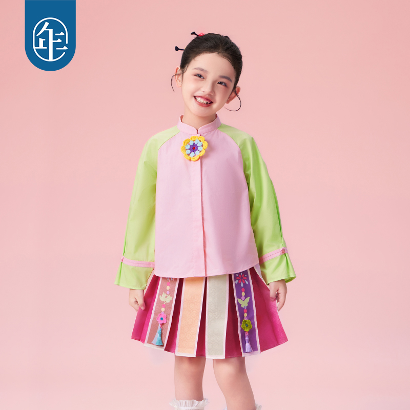 年衣25秋季新款女童中国风撞色长袖新中式打底衬衣花火虹心衬衫