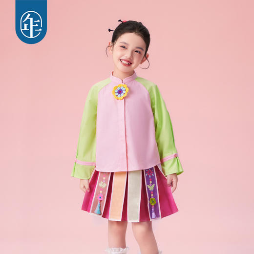 年衣25秋季新款女童中国风撞色长袖新中式打底衬衣花火虹心衬衫 商品图0