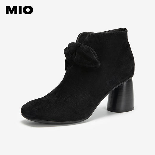 MIO米奥时装靴粗跟圆头拉链增高女靴马丁靴短筒靴子M255603043 商品图0