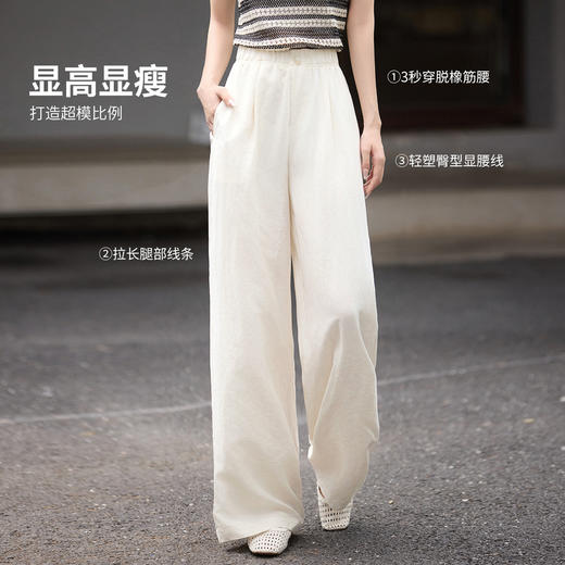 【07/30新品6.5折】熙世界通勤天丝亚麻阔腿裤女夏季薄款高腰宽松休闲直筒白色长裤子 商品图1