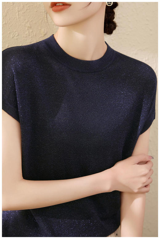 圆领星空纱冰丝针织衫短袖t恤女薄款莱赛尔天丝宽松上衣 商品图11