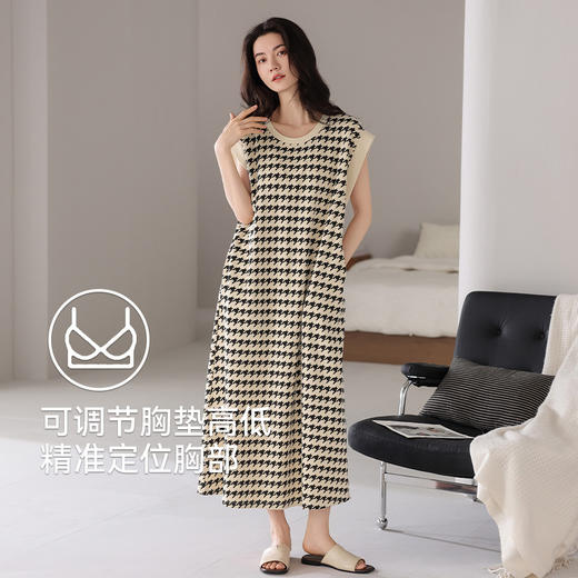 雀说带胸垫睡裙女士夏季无袖背心家居服夏款纯棉大码休闲连衣裙可外穿AL42001 商品图0