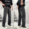 秋季新款男士复古时尚宽松无弹阔腿松紧牛仔裤 商品缩略图0