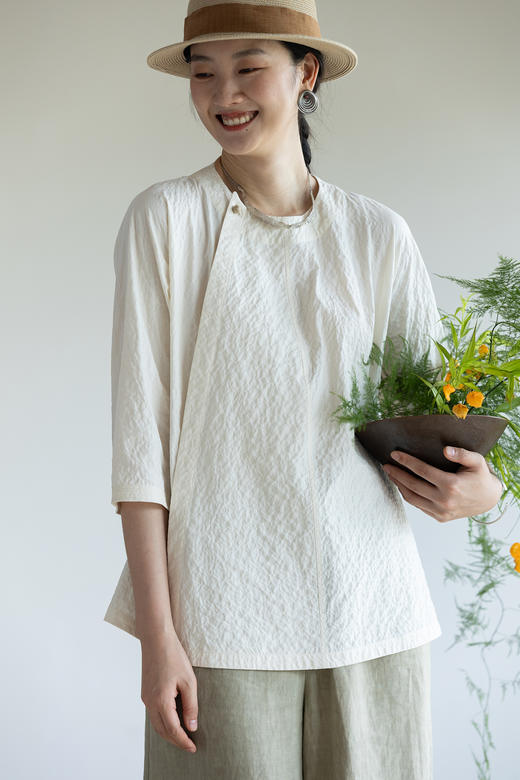 牧衣游原创 棉净色宽松套头衫白色原生质朴肌理感百搭上衣 柒玥 商品图5