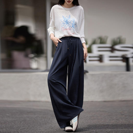【07/30新品6.5折】熙世界宽松bf慵懒风阔腿裤女夏秋2025年新款松紧腰薄款休闲长裤子 商品图4