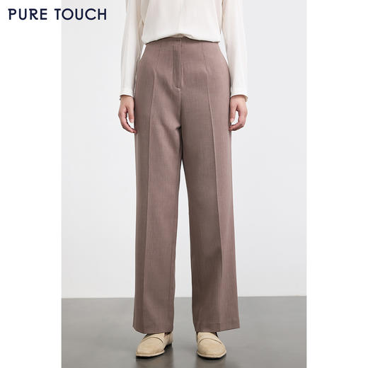 PURE TOUCH 浅咖色高腰直筒阔腿西装裤 商品图0