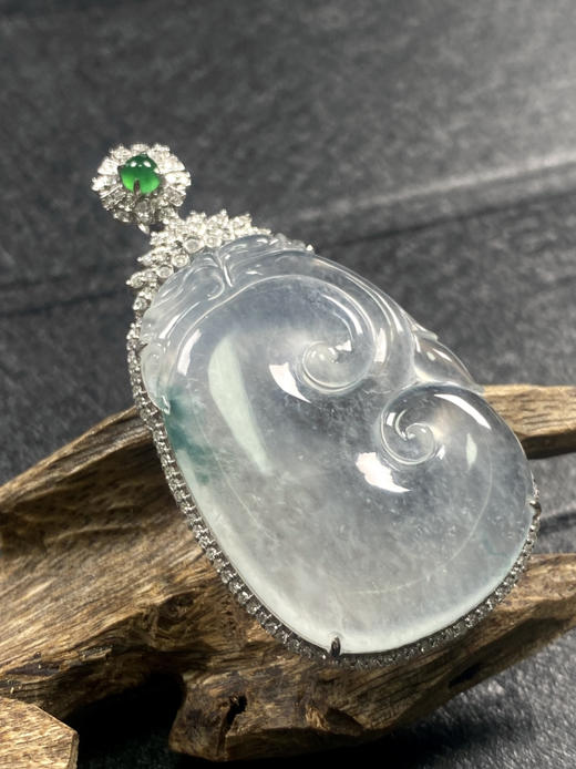 【FC0075】18K金镶嵌翡翠冰种飘花如意吊坠 莹润起胶 水润光泽 美观大气 商品图2