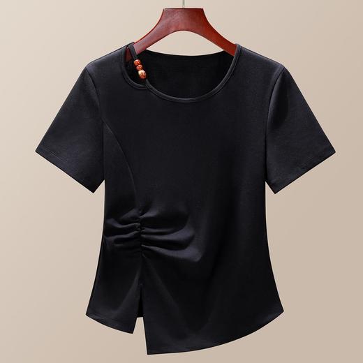 「自j」全新升级【铂金会员109/天猫149/差价40】(03206)洛诗琳不规则设计感T恤2025夏季小众褶皱开叉正肩显瘦上衣女 商品图2