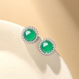 Winy S925银钻绕绿珠银耳钉 气质绿玉髓耳饰 送女友闺蜜轻奢精致礼物