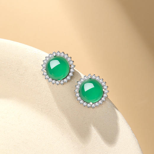 Winy S925银钻绕绿珠银耳钉 气质绿玉髓耳饰 送女友闺蜜轻奢精致礼物 商品图0