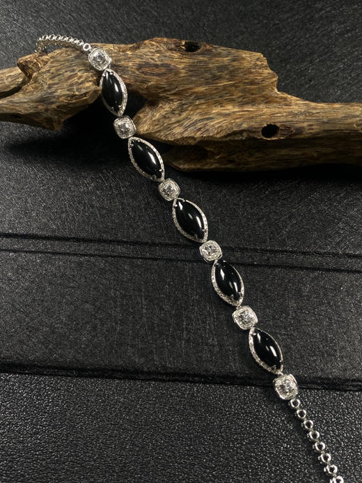 【FC0085】18K金镶嵌墨翠马眼手链 漆黑发亮 款式精美 商品图0