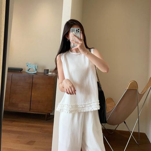 时髦神器垂坠天丝亚麻无袖上衣九分直筒阔腿裤套装2025夏款 商品图2