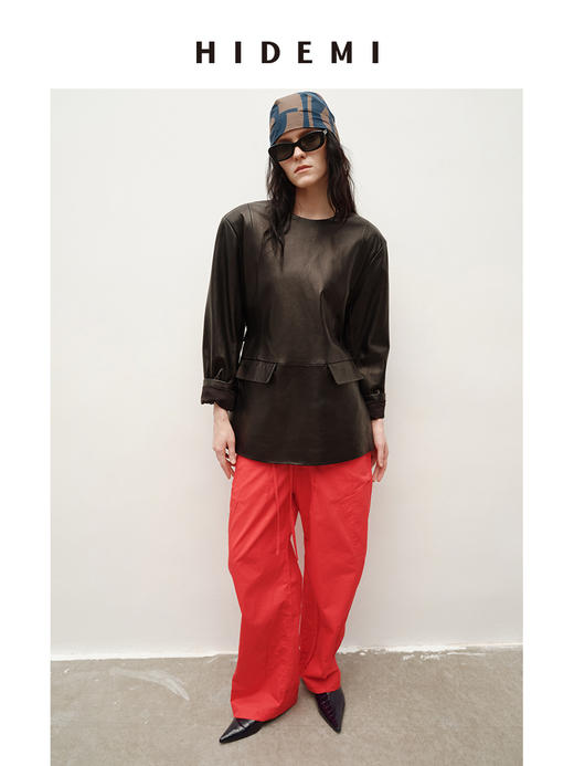 HIDEMI 极简抽绳设计感自然棉超舒适弯刀锥形长裤 商品图4