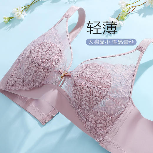 【轻薄兔耳杯】时尚蕾丝水晶杯内衣女大胸透气防凸点无钢圈文胸花瑶月影 商品图2