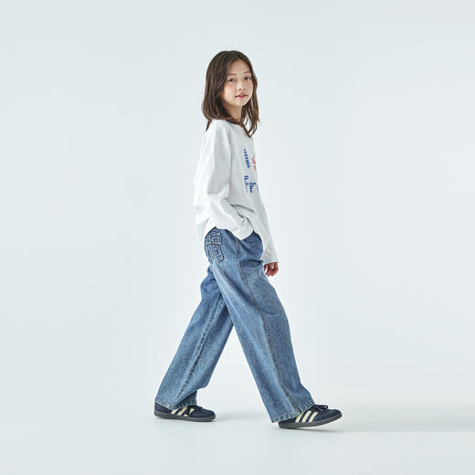 棵初2025年秋季新款亲子中大女童立体蝴蝶结长裤水洗蓝纯棉牛仔裤 商品图4