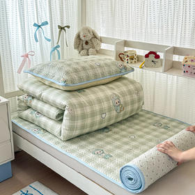 自然醒40支12868全棉夹棉床盖套件三件套大学生宿舍专用卡通被套夹棉床单床盖四季通用JY