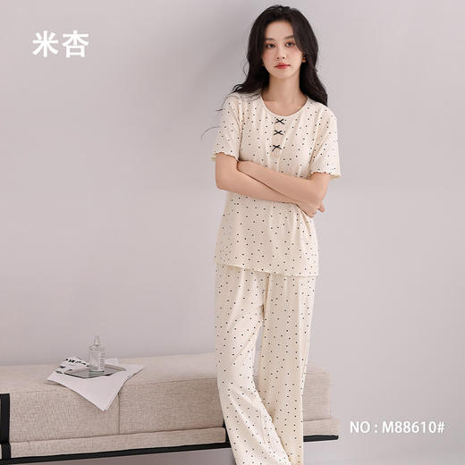 雀说睡衣女短袖长裤套装新款时尚波点套头睡衣女套装可外穿家居服女AL88610 商品图6