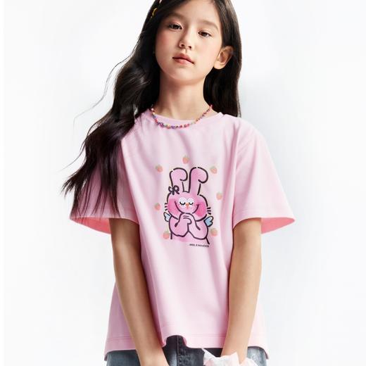 【100%棉/奶丝兔】女童吸汗透气女印花圆领短袖T恤夏季新款安奈儿童装EG521233&EG521234&EG521236 商品图1